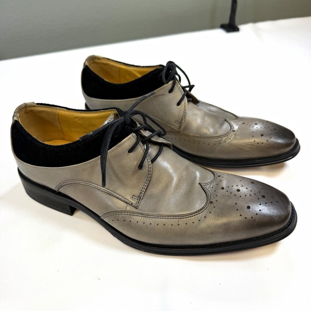 Stacy Adams Hewlett Wingtip Oxford Dress Shoes Gray Black Leather Mens 9 25314